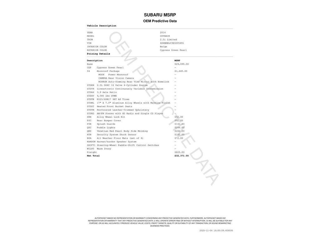 used 2014 Subaru Outback car, priced at $9,400