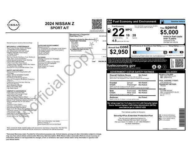 new 2024 Nissan Z car, priced at $44,400