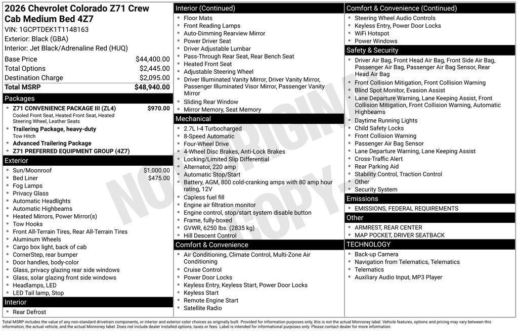 new 2026 Chevrolet Colorado car, priced at $48,940