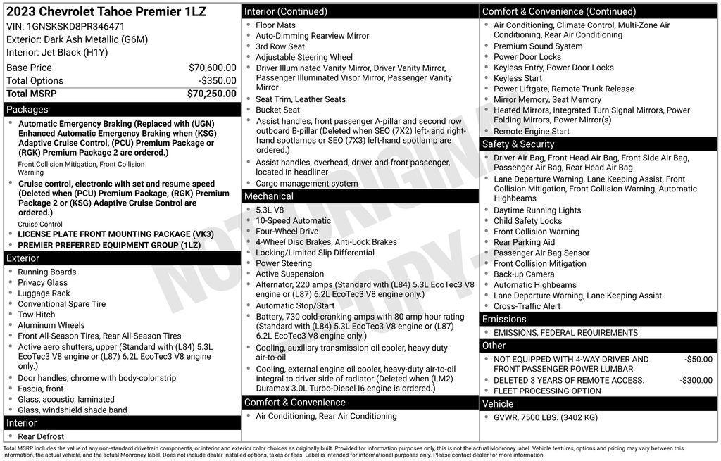 used 2023 Chevrolet Tahoe car, priced at $52,222