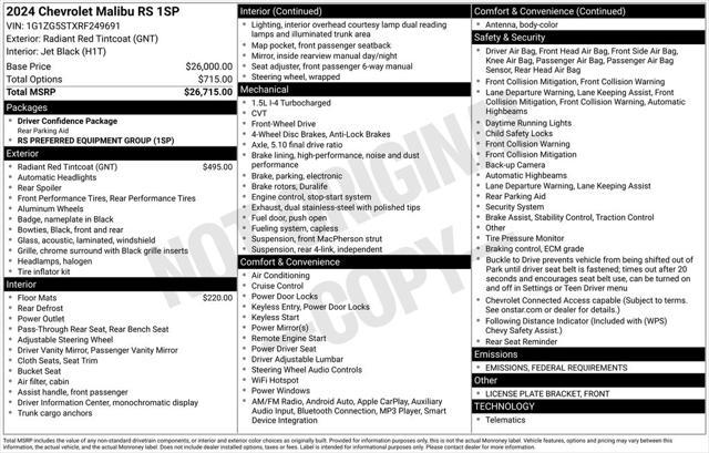 used 2024 Chevrolet Malibu car, priced at $26,678