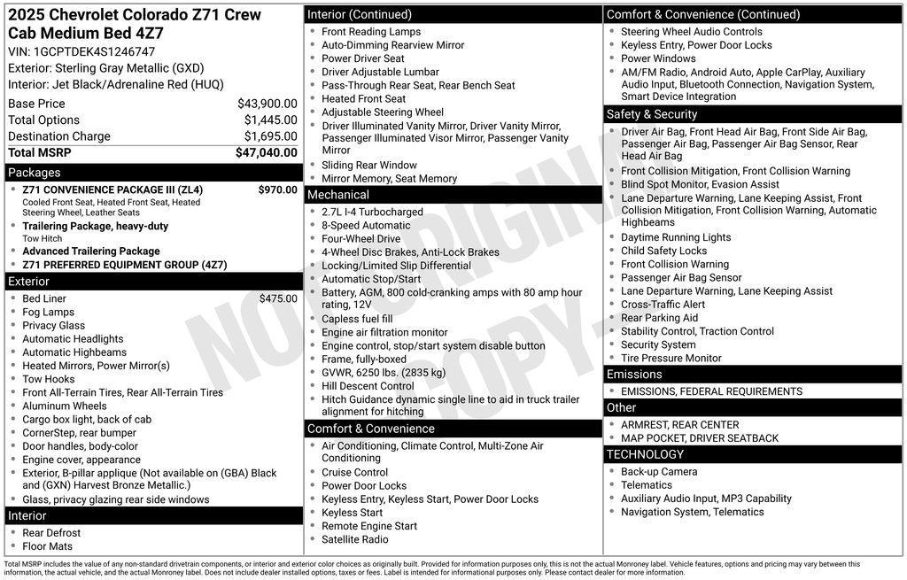 new 2025 Chevrolet Colorado car, priced at $47,040