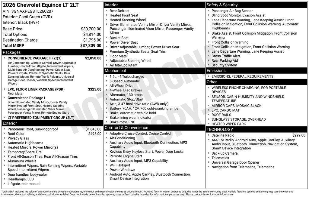 new 2026 Chevrolet Equinox car, priced at $37,309