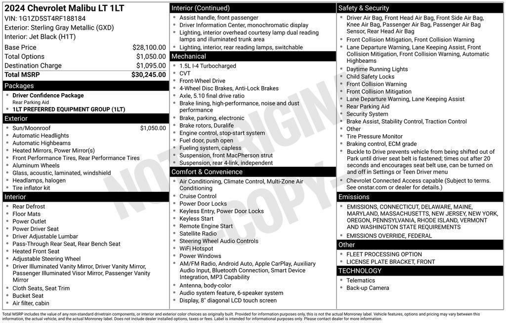 used 2024 Chevrolet Malibu car, priced at $18,999
