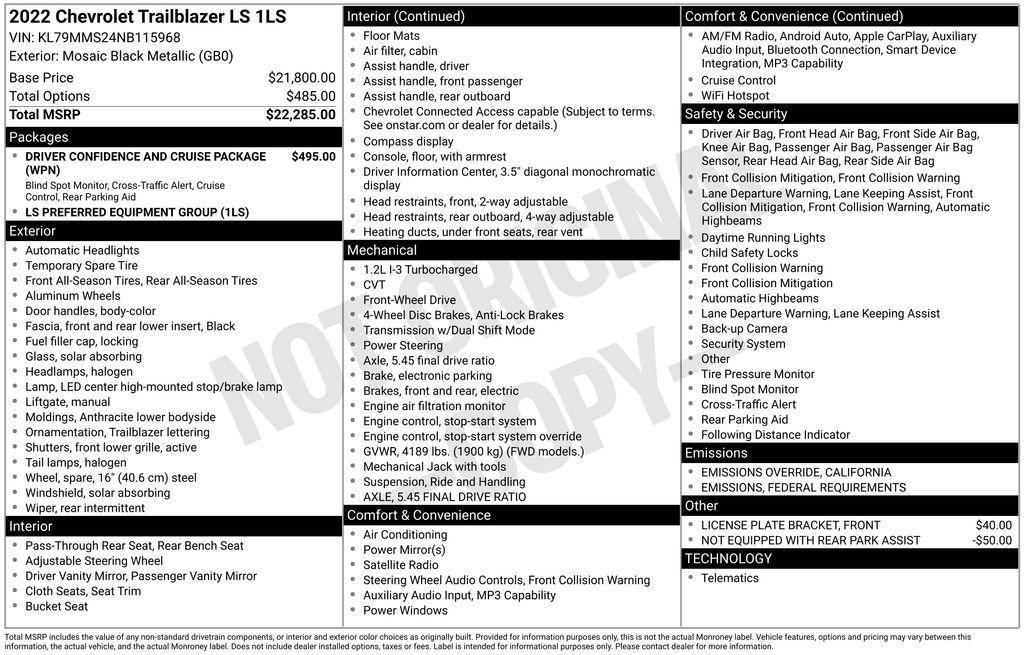 used 2022 Chevrolet TrailBlazer car, priced at $16,268