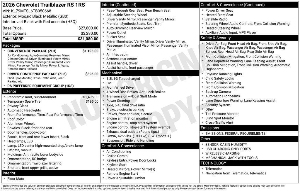 new 2026 Chevrolet TrailBlazer car, priced at $32,875