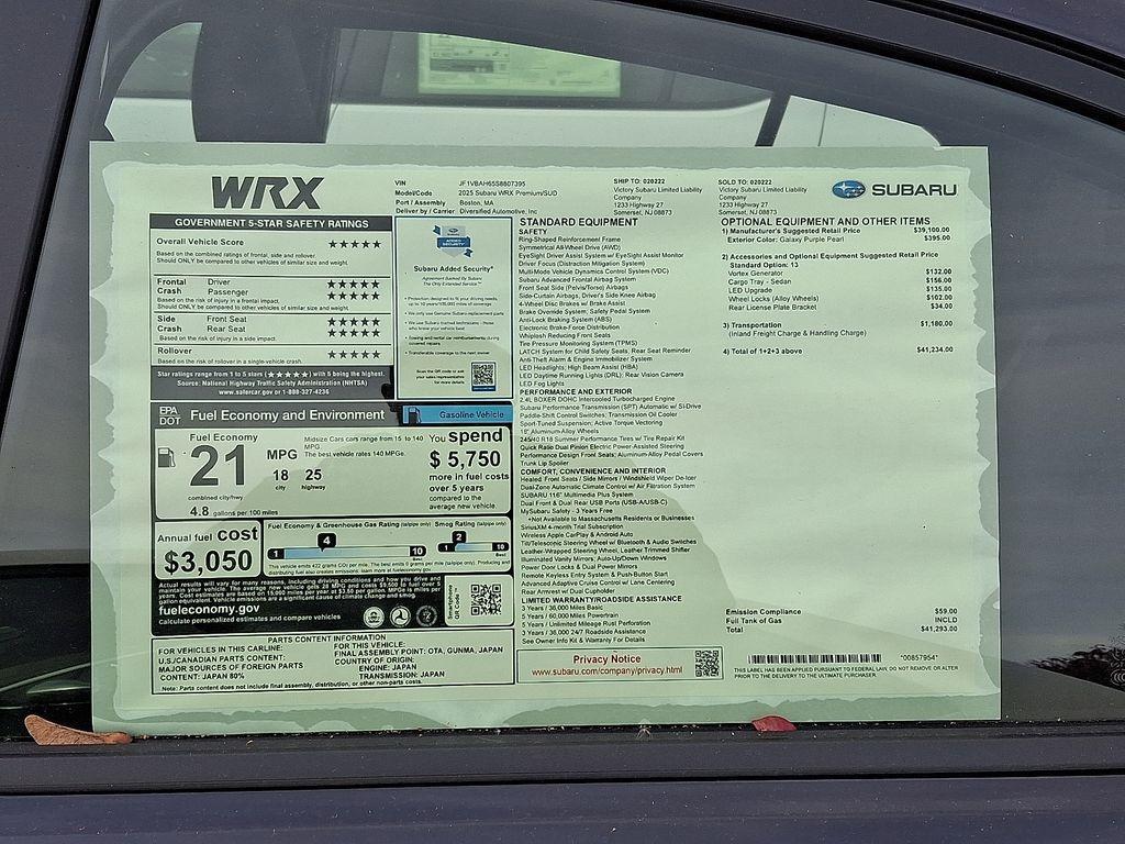 new 2025 Subaru WRX car, priced at $40,090