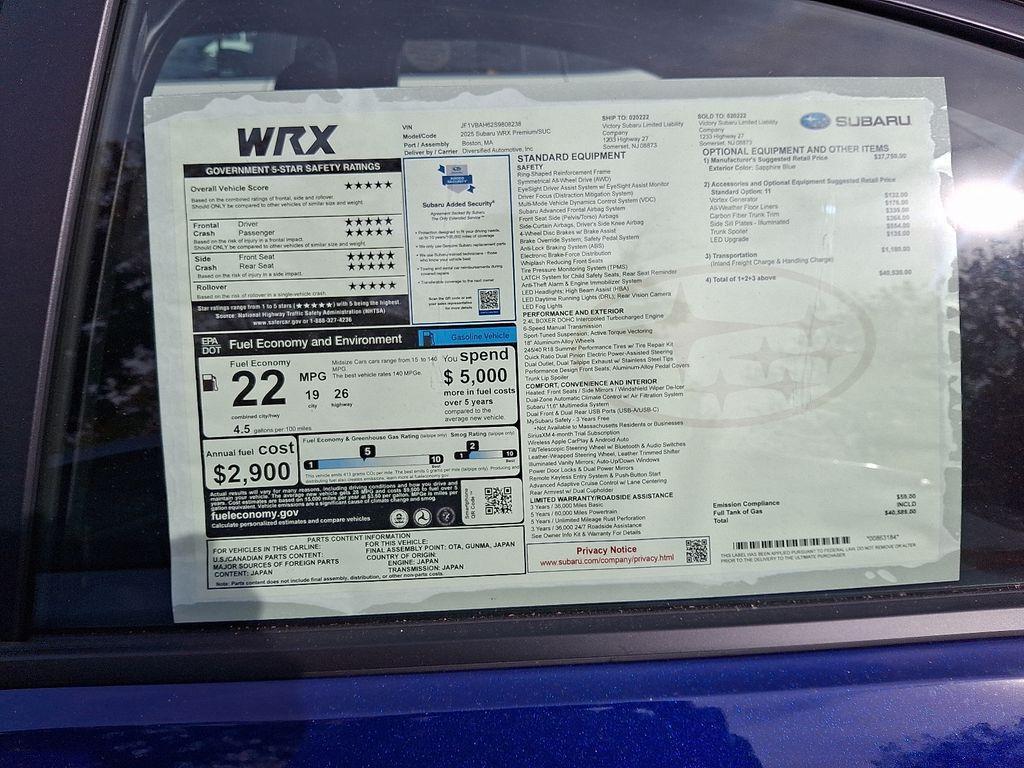 new 2025 Subaru WRX car, priced at $38,569