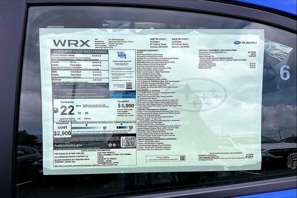 new 2025 Subaru WRX car, priced at $37,318
