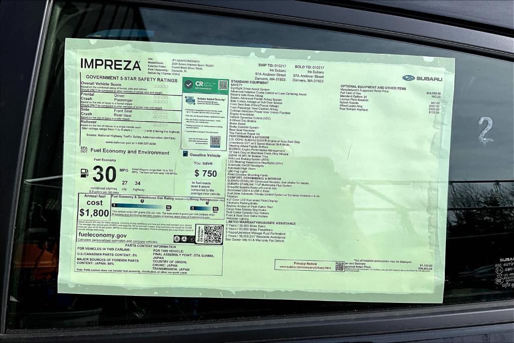 new 2024 Subaru Impreza car, priced at $22,804
