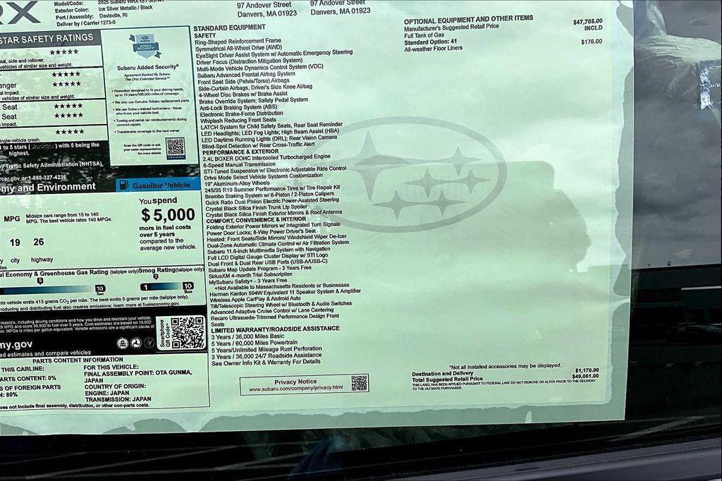 new 2025 Subaru WRX car, priced at $44,315