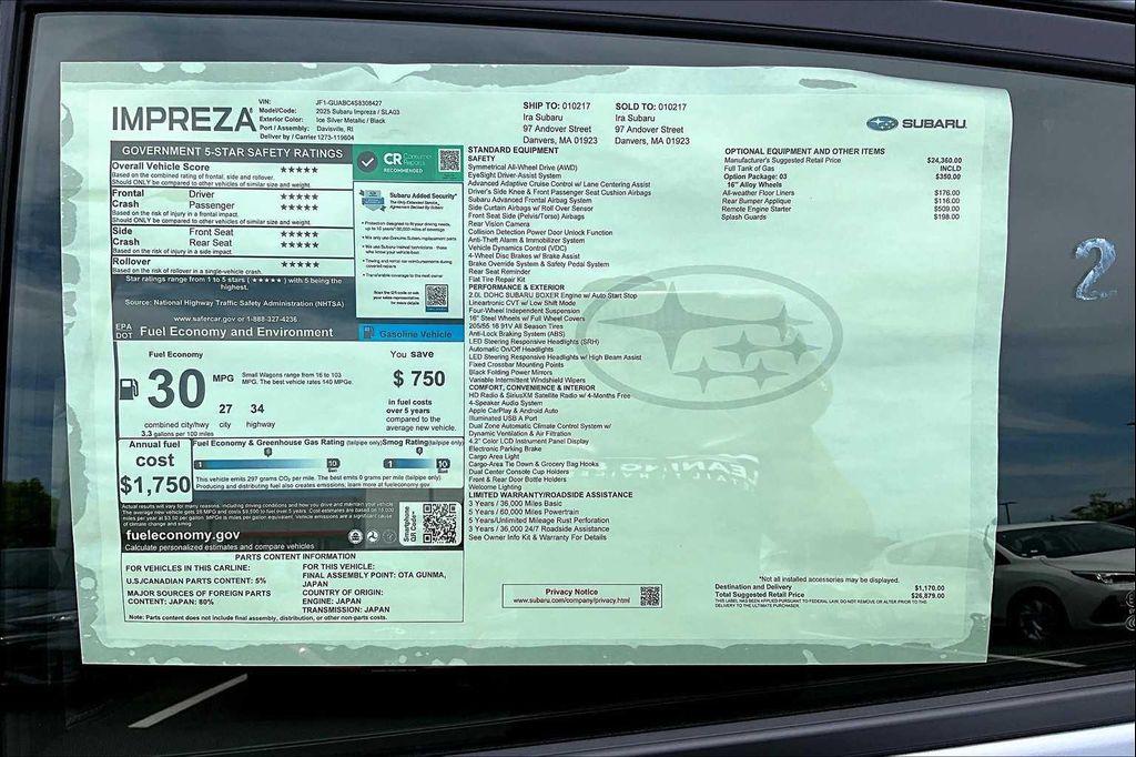 new 2025 Subaru Impreza car, priced at $24,932