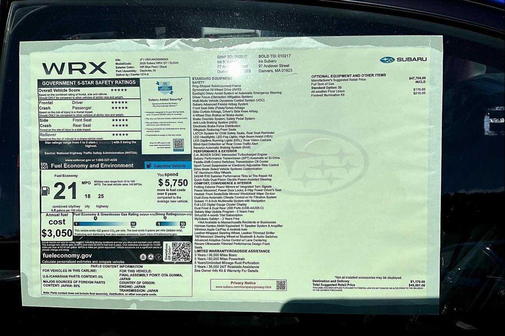 new 2025 Subaru WRX car, priced at $44,421