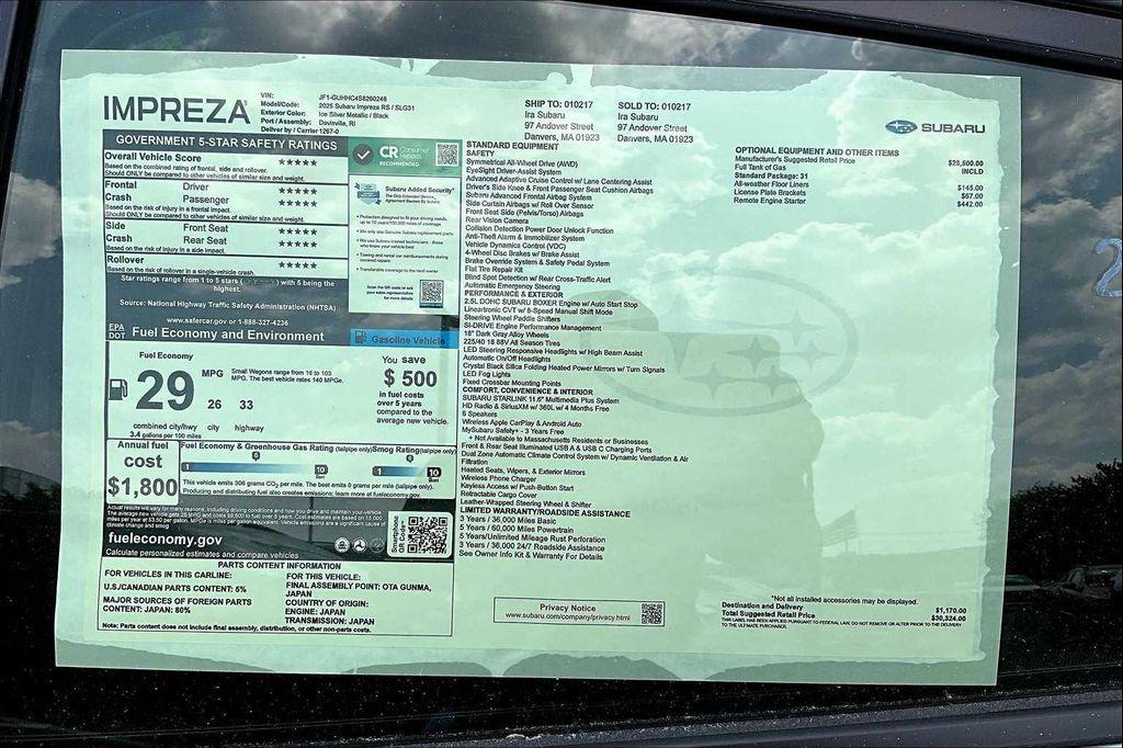 new 2025 Subaru Impreza car, priced at $27,945
