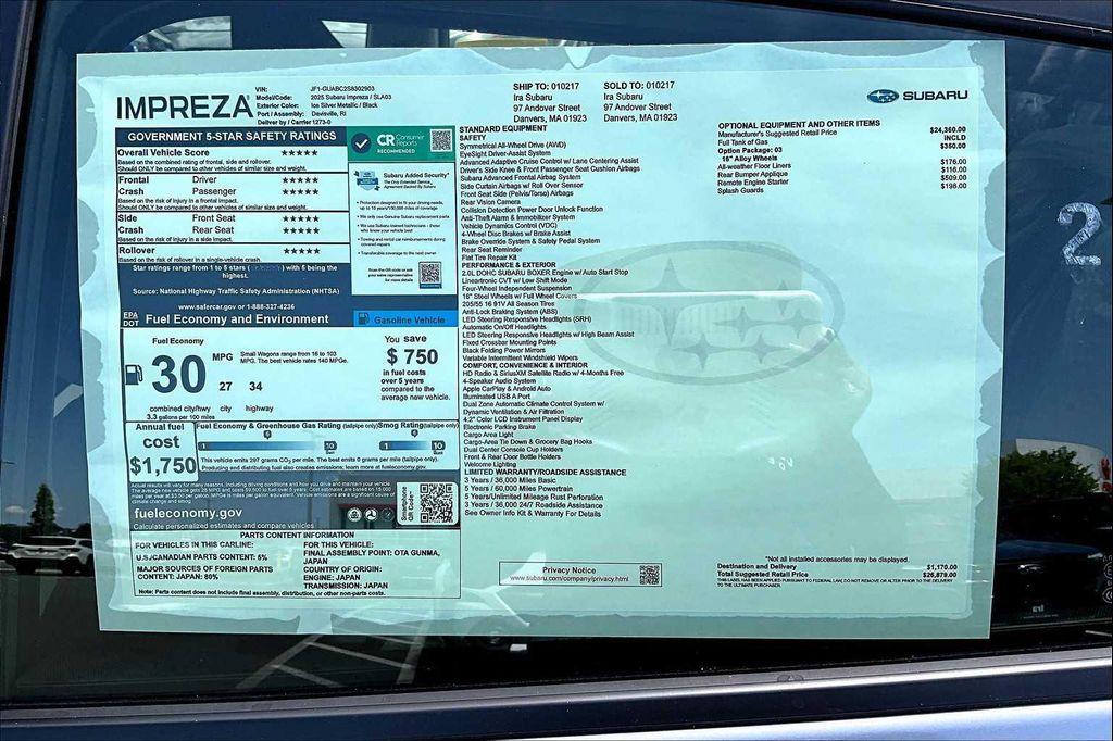 new 2025 Subaru Impreza car, priced at $24,932