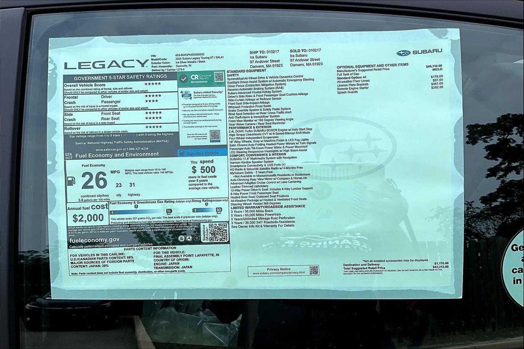 new 2025 Subaru Legacy car, priced at $37,850