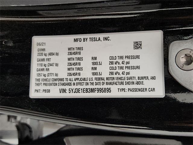 used 2021 Tesla Model 3 car, priced at $24,894