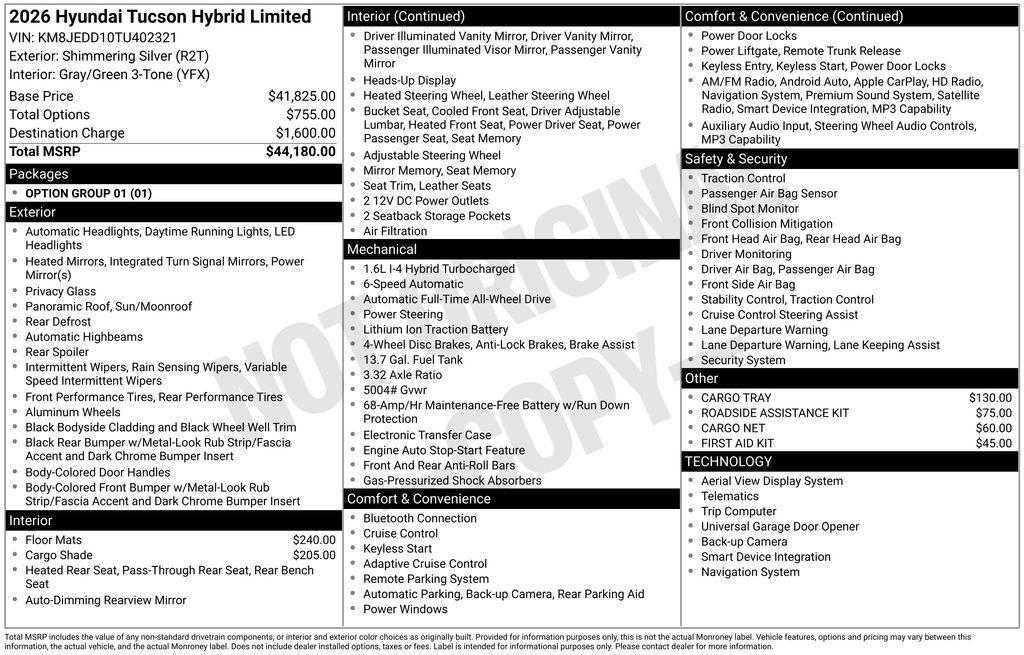 new 2026 Hyundai TUCSON Hybrid car, priced at $39,816