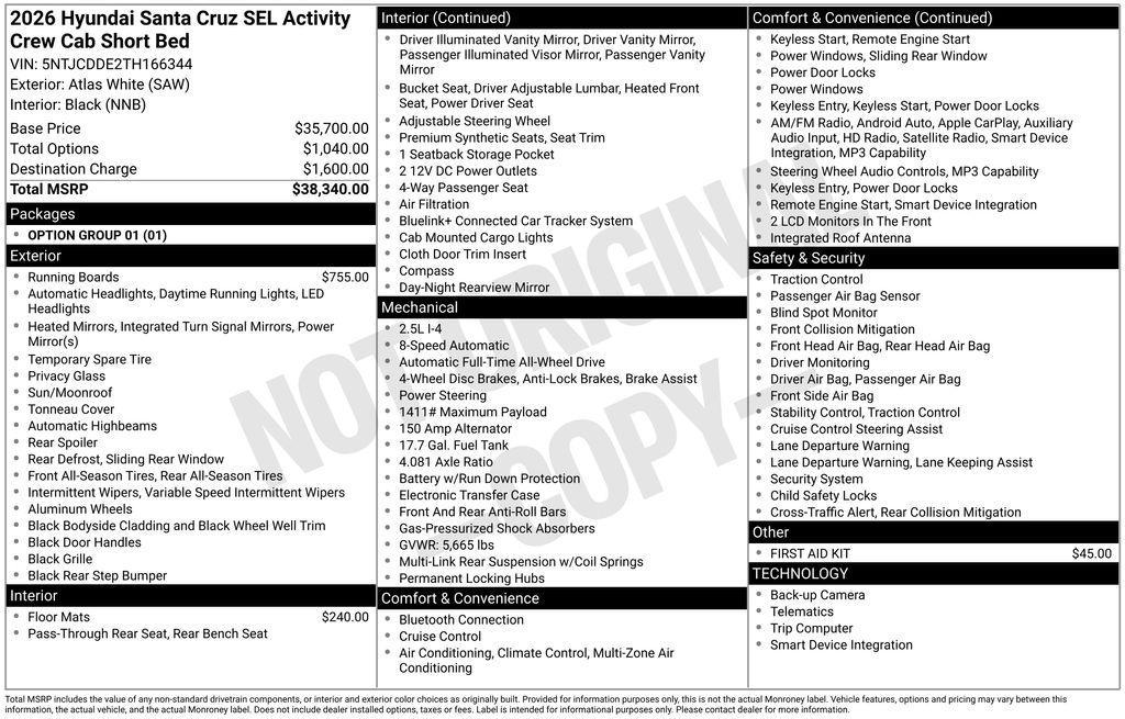 new 2026 Hyundai SANTA CRUZ car, priced at $36,715