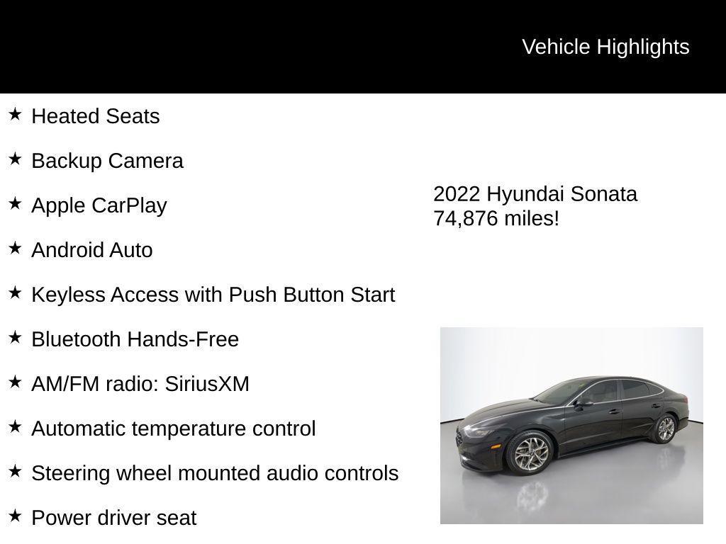 used 2022 Hyundai Sonata car, priced at $17,998