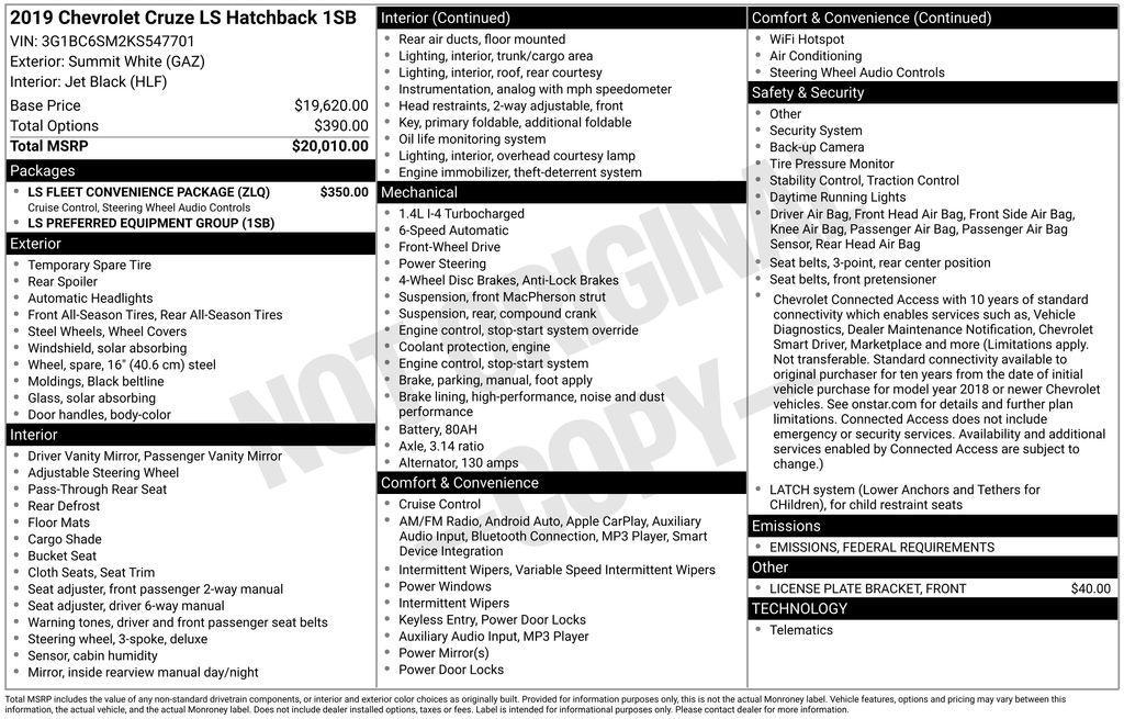 used 2019 Chevrolet Cruze car, priced at $7,911