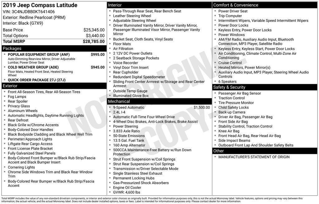 used 2019 Jeep Compass car, priced at $19,347