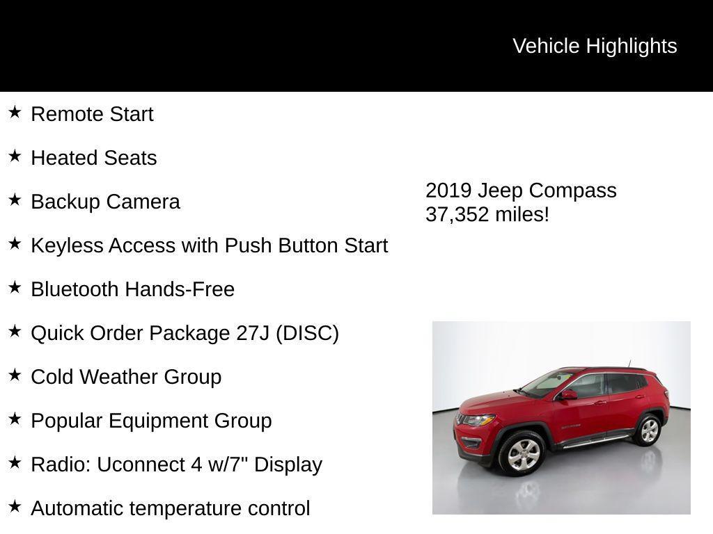 used 2019 Jeep Compass car, priced at $19,347