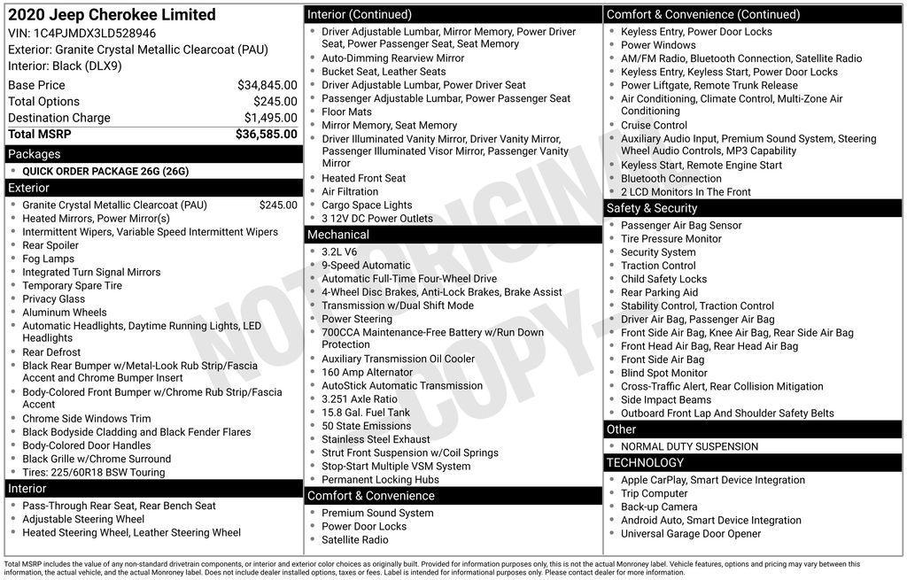 used 2020 Jeep Cherokee car, priced at $14,500