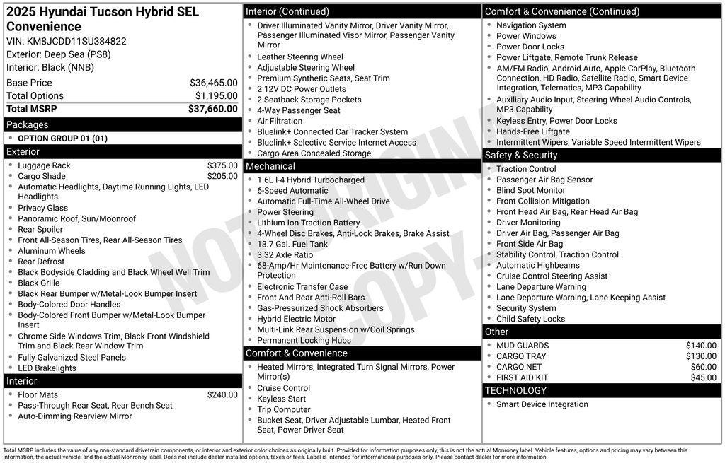 new 2025 Hyundai TUCSON Hybrid car, priced at $36,648
