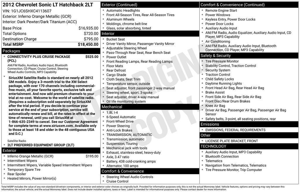 used 2012 Chevrolet Sonic car, priced at $6,988