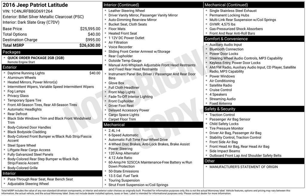 used 2016 Jeep Patriot car, priced at $10,590