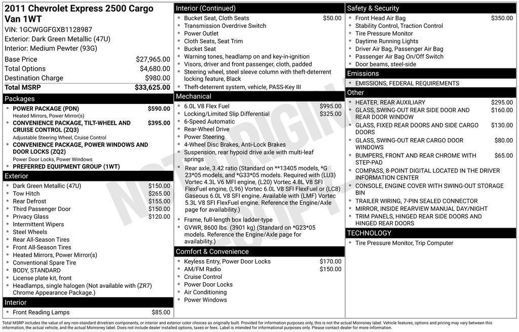 used 2011 Chevrolet Express 2500 car, priced at $14,675