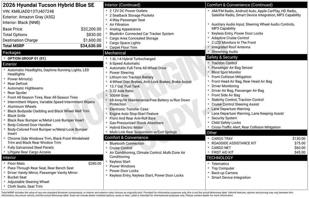 new 2026 Hyundai TUCSON Hybrid car, priced at $30,585