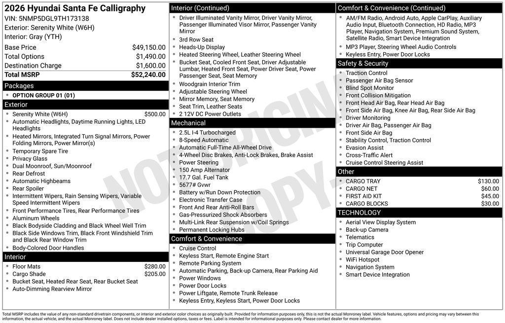 new 2026 Hyundai Santa Fe car, priced at $46,441