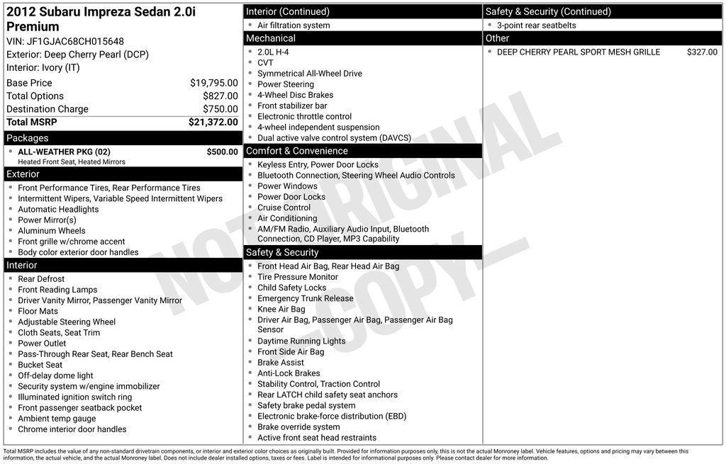 used 2012 Subaru Impreza car, priced at $7,499