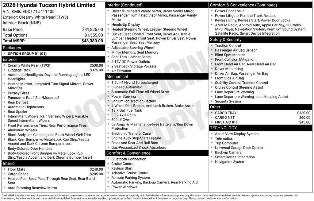 new 2026 Hyundai TUCSON Hybrid car, priced at $43,980