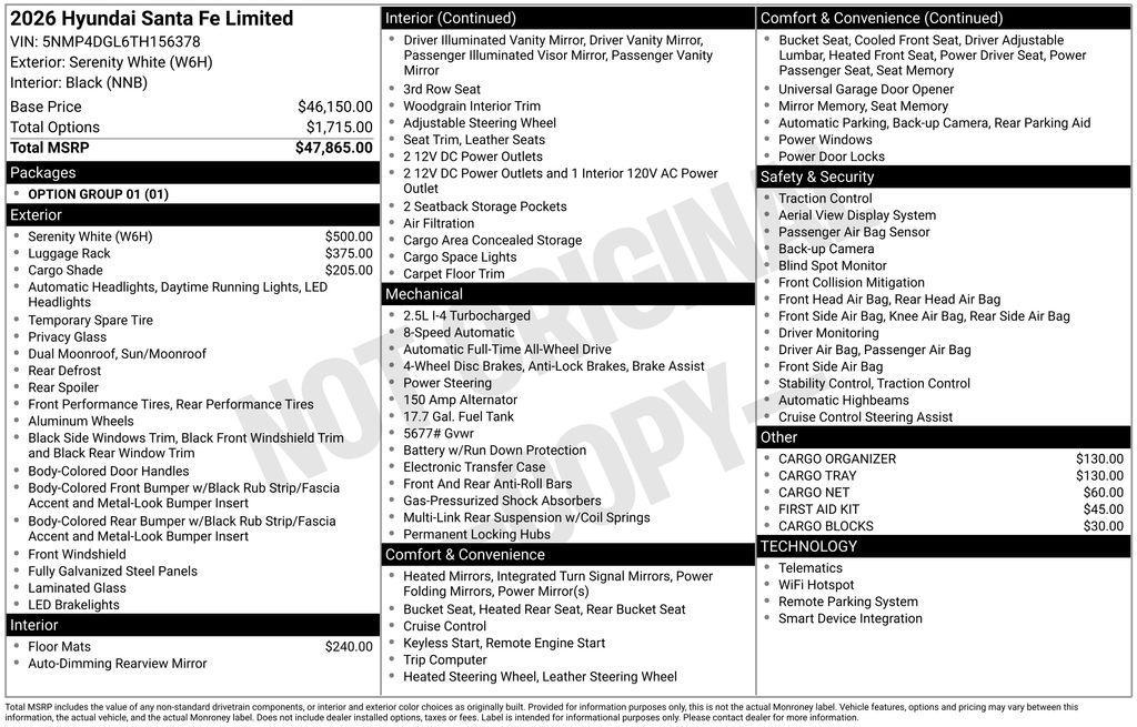 new 2026 Hyundai Santa Fe car, priced at $46,009