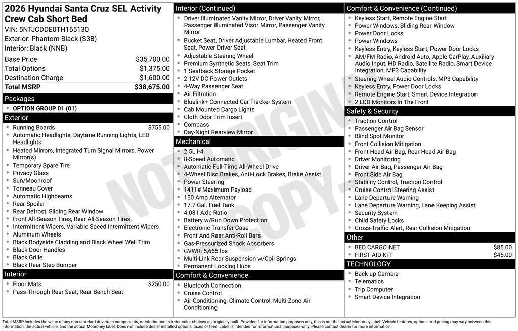 new 2026 Hyundai SANTA CRUZ car, priced at $37,009