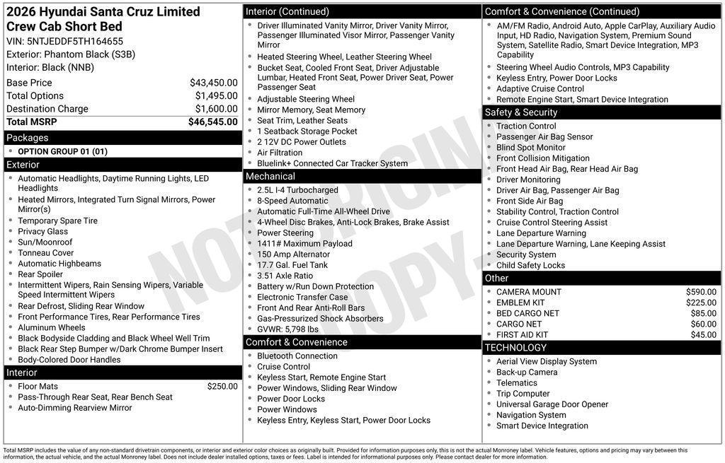 new 2026 Hyundai SANTA CRUZ car, priced at $44,548