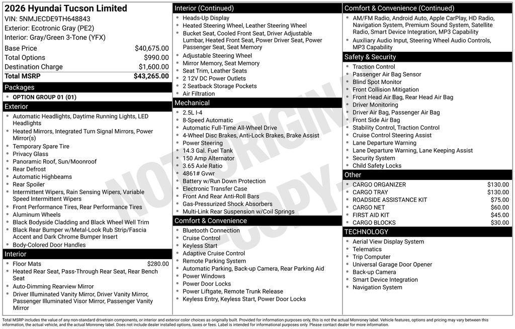 new 2026 Hyundai Tucson car, priced at $38,512