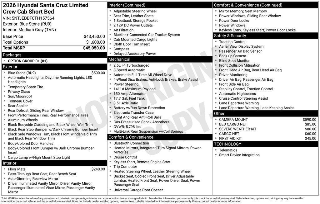 new 2026 Hyundai SANTA CRUZ car, priced at $45,985