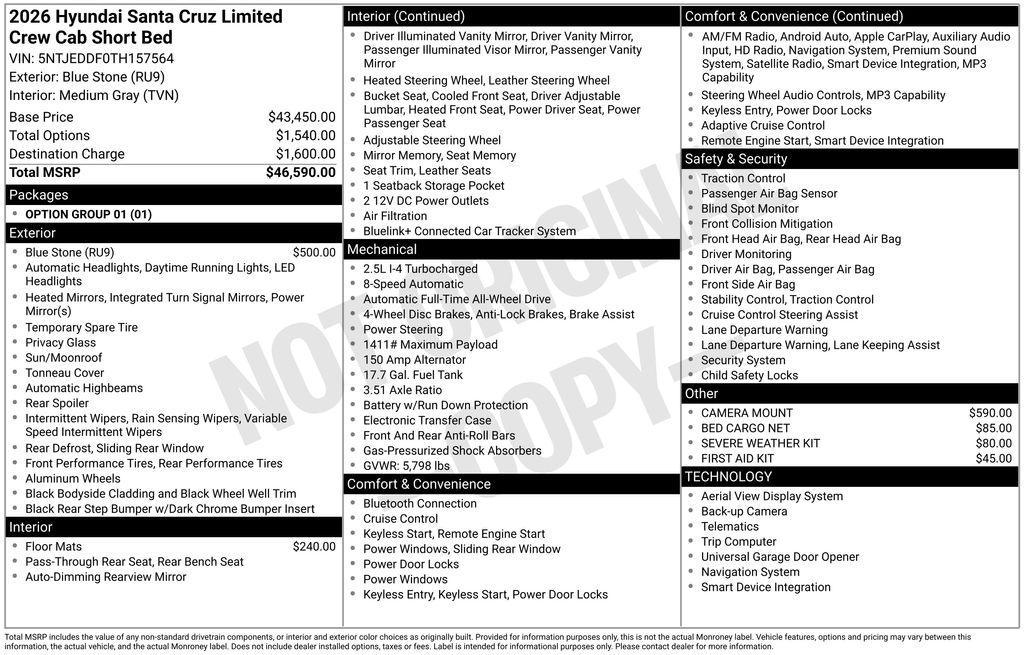 new 2026 Hyundai SANTA CRUZ car, priced at $44,517