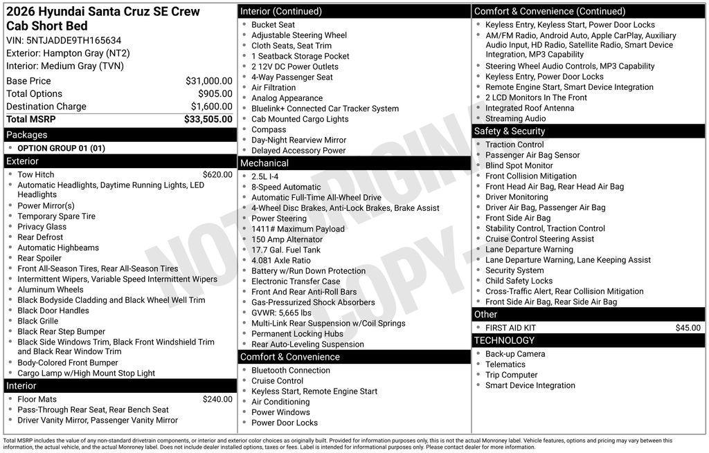 new 2026 Hyundai SANTA CRUZ car, priced at $32,545