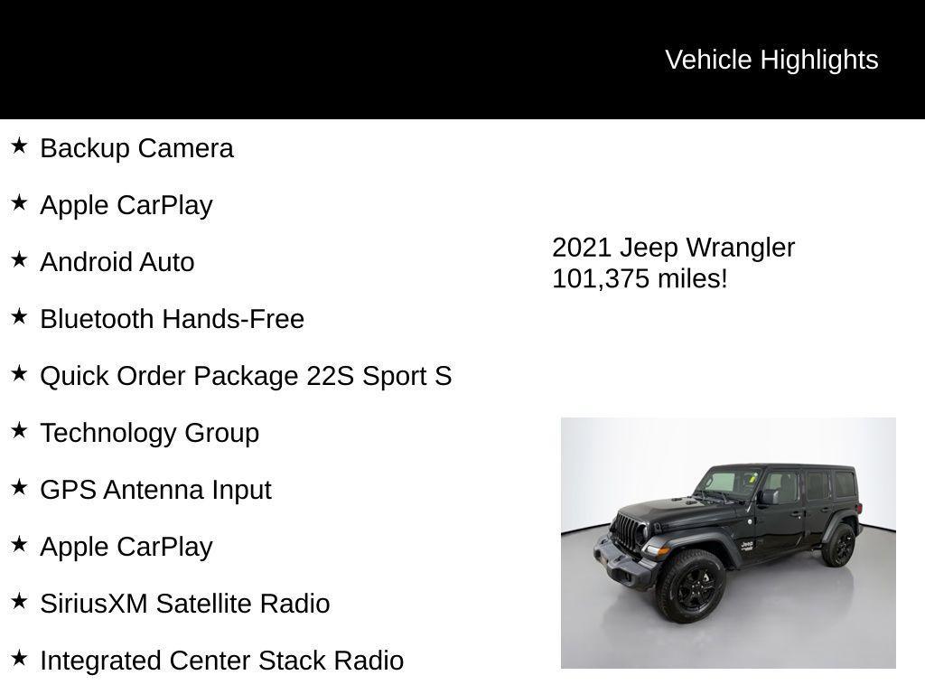 used 2021 Jeep Wrangler Unlimited car, priced at $21,508