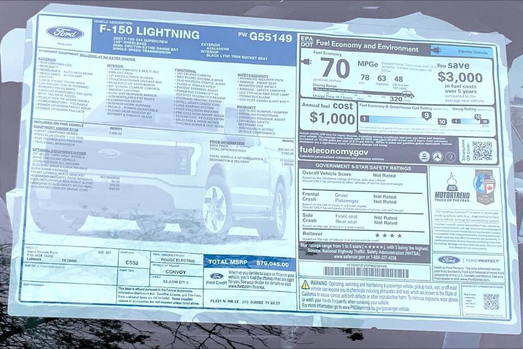 new 2023 Ford F-150 Lightning car, priced at $69,045