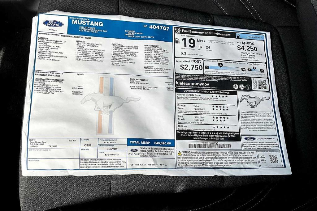 new 2025 Ford Mustang car, priced at $48,820