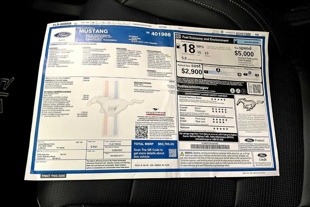 new 2025 Ford Mustang car, priced at $91,545