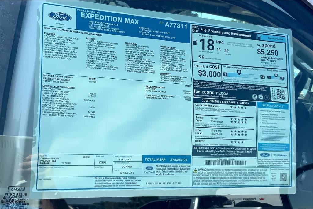 new 2024 Ford Expedition Max car, priced at $72,250