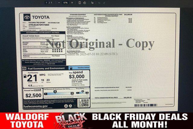 new 2025 Toyota Tacoma car, priced at $43,143