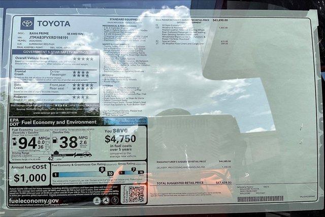 new 2024 Toyota RAV4 Prime car, priced at $45,288
